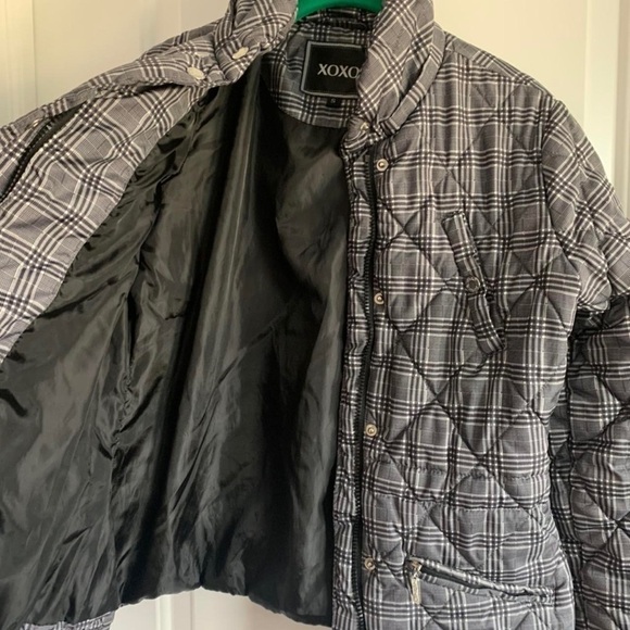 Y2K 2000’s Xoxo Plaid Black and White Puffer Bubble Coat Sz. S - Picture 3 of 4